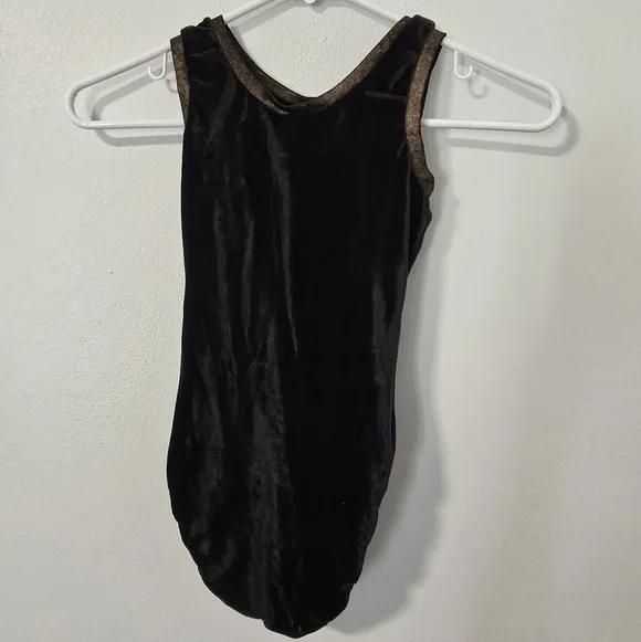 Black Velvet Gymnastics Leotard "Gymnast" Rhinestones Size Child Medium - Picture 2 of 2